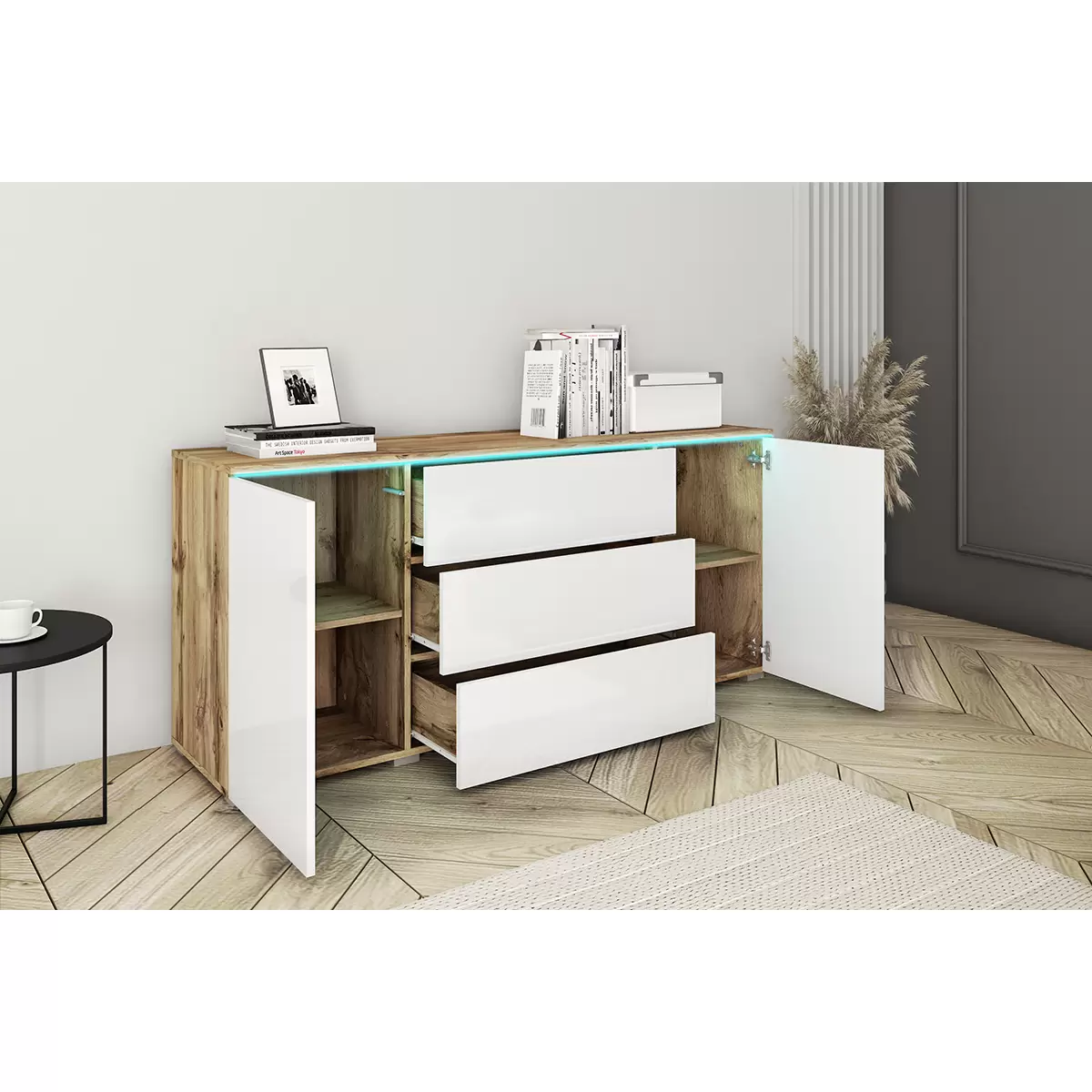 Sideboard Vera 150 Eiche,weiss