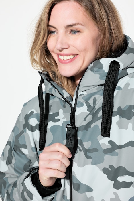Funktionsjacke, oversized, Teddyfutter, Kapuze, 2-Wege-Zipper