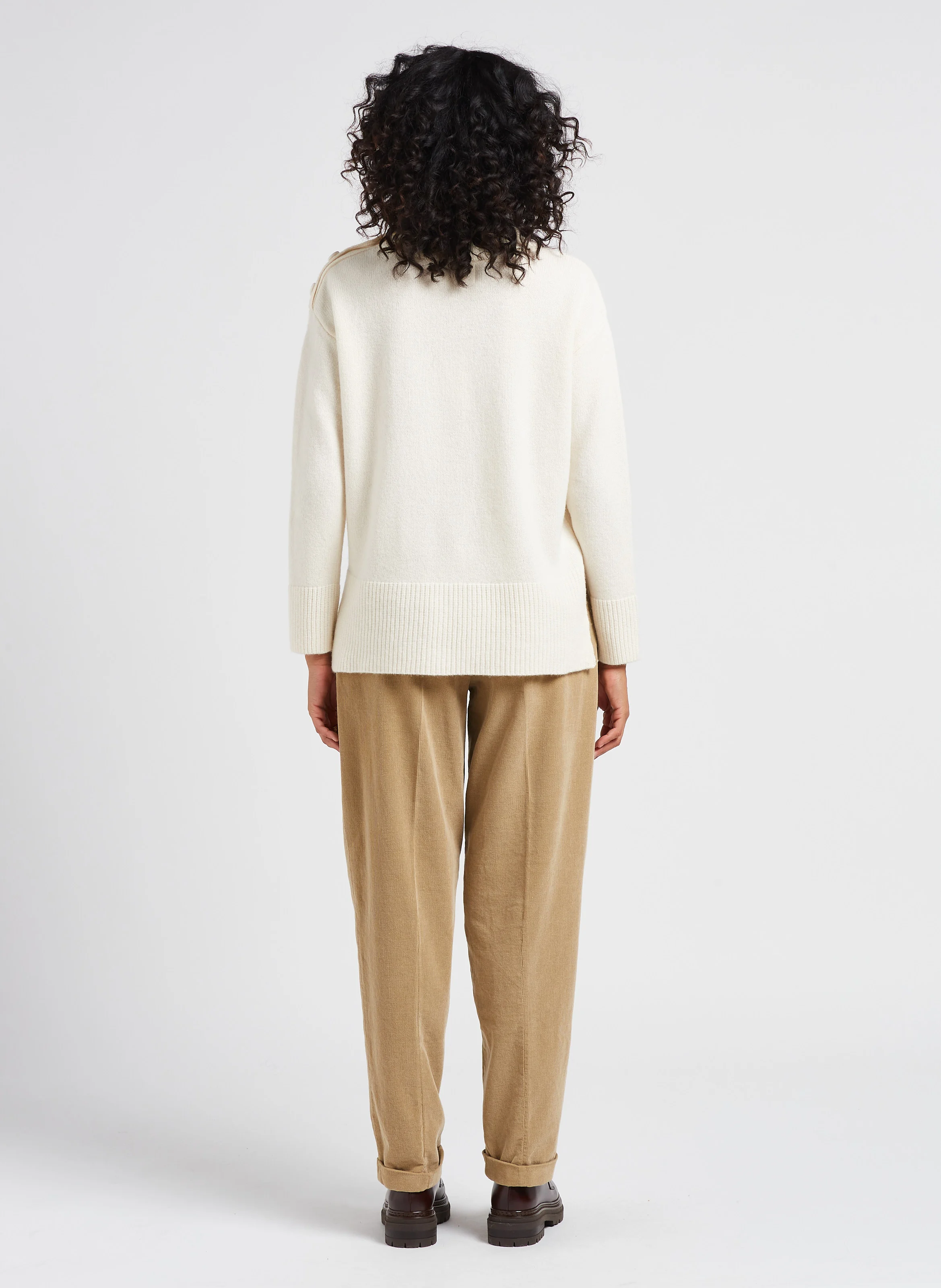 Pantalon carotte en coton de velours côtelé| Marron