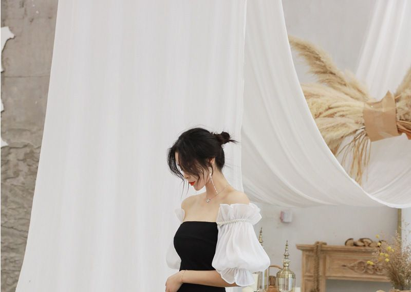 ZY·HT - Off-Shoulder Maxi-jurk met elleboogmouwen