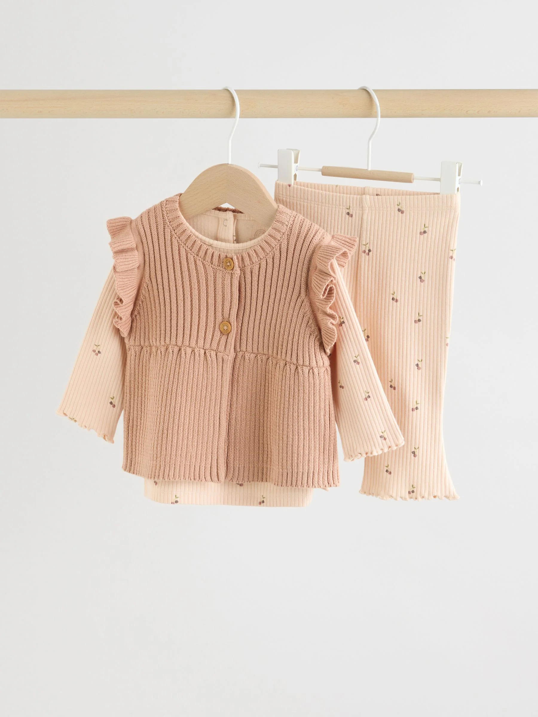 Naturel Kersenrood - Gebreide baby bodywarmer, top met lange mouwen en leggings 3 -delige set (0mnd-3jr)