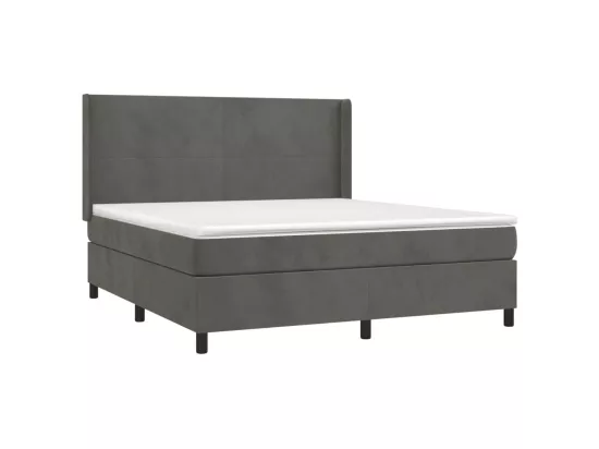 Sommier tapissier matelas et LED Gris foncé 160x200 cm Velours