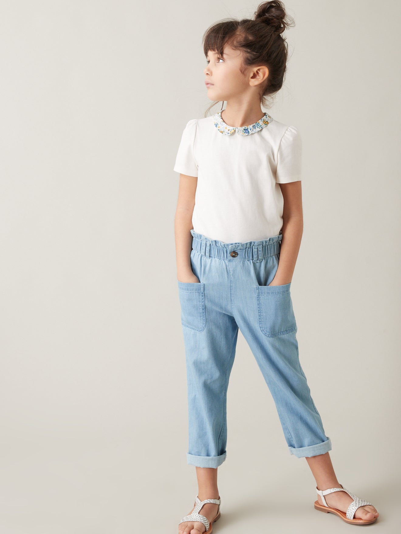 T-shirt Fille col en tissu Liberty - Coton bio