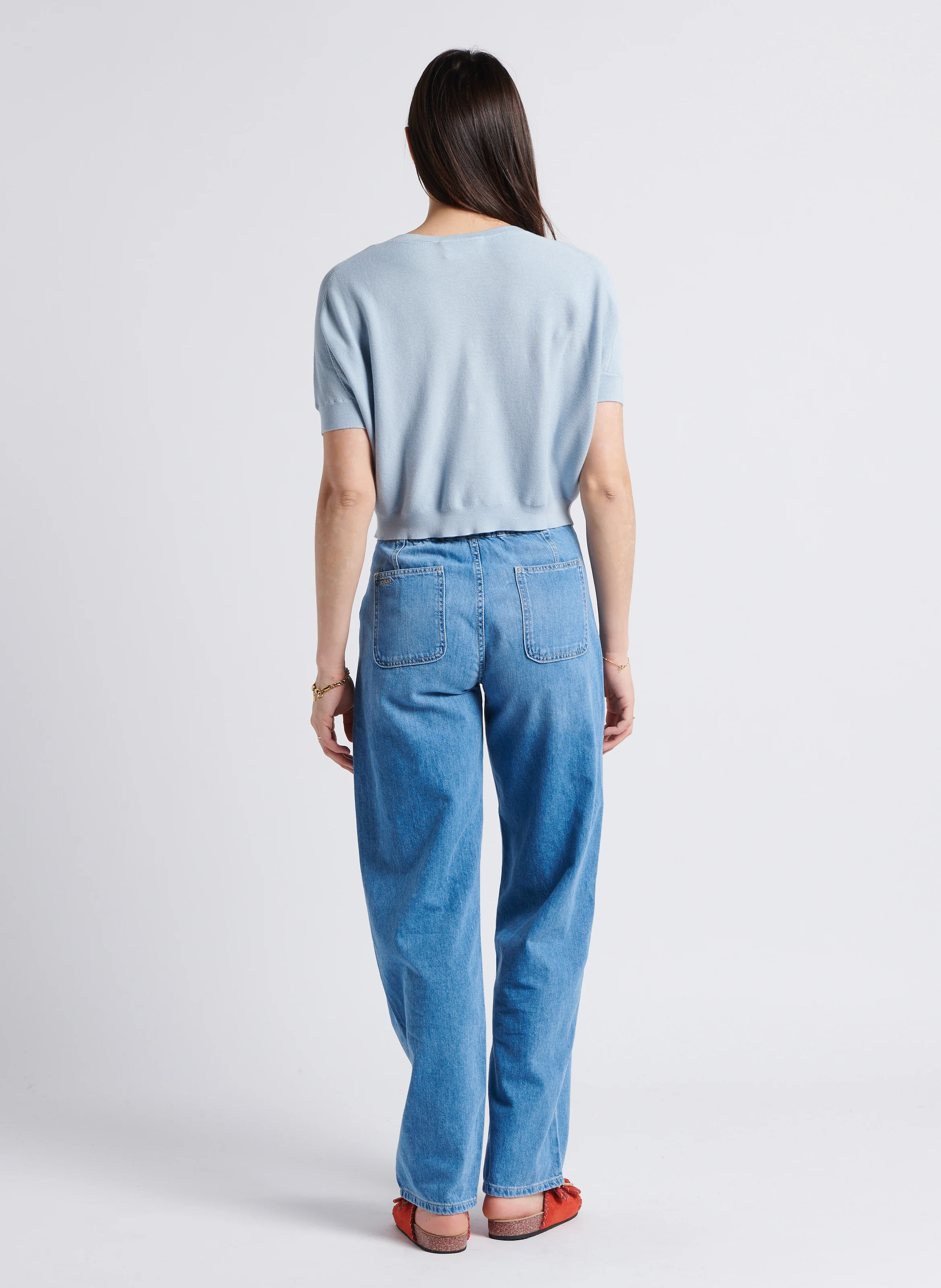 MIMA - Pantalon large taille haute en coton | Bleu