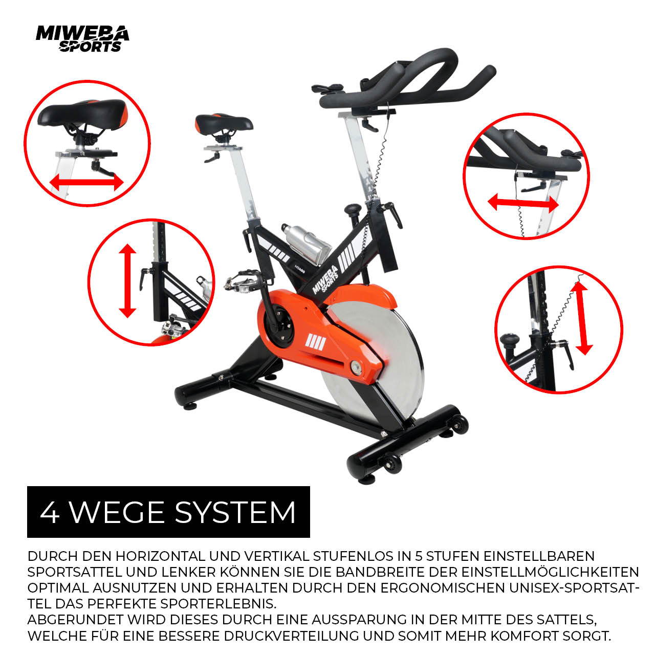 Miweba Sports Profi Indoor Cycle MS400, 22 kg Schwungrad, für zuhause geeignet (Schwarz)