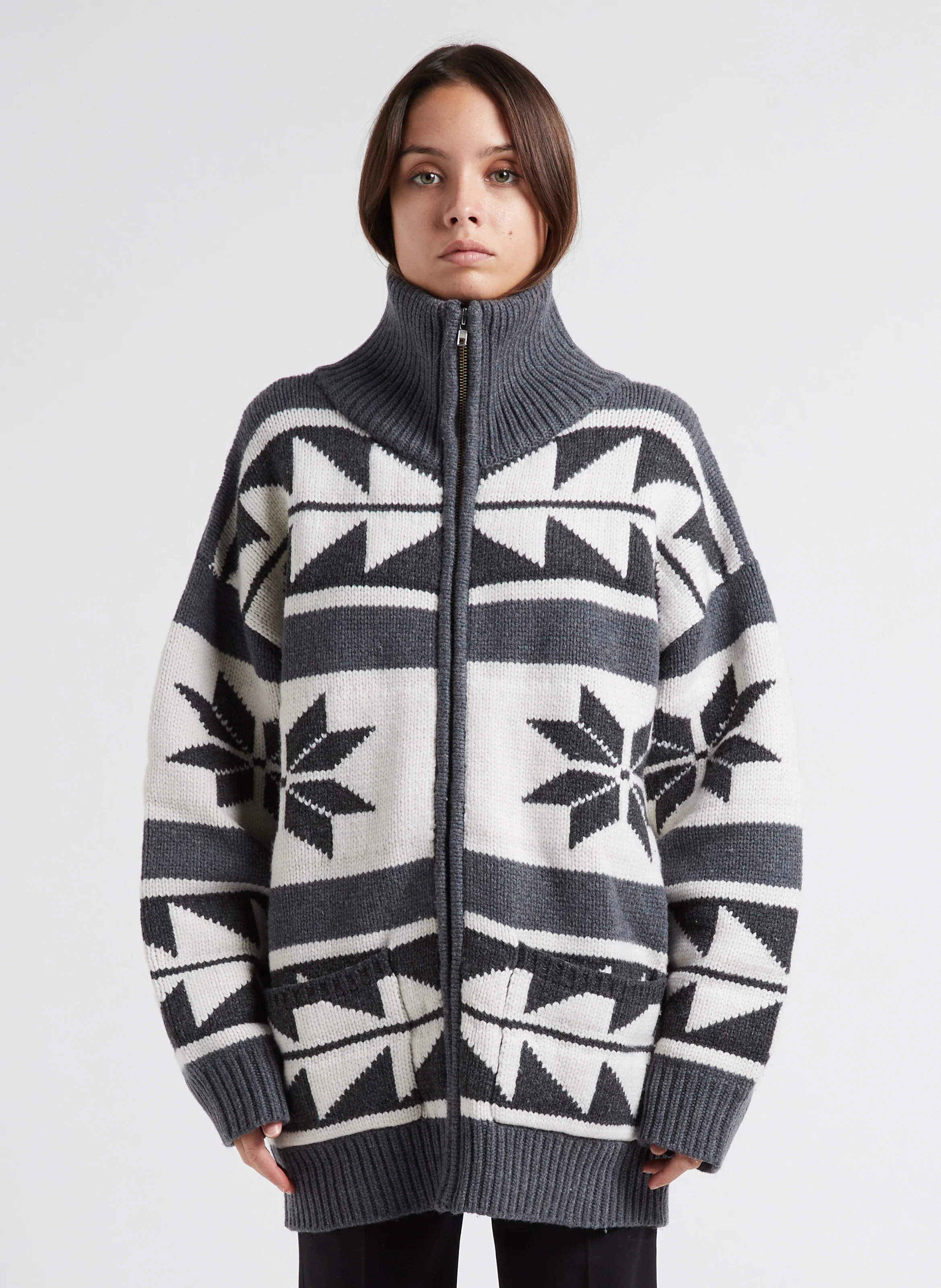 SNOW - Gilet col montant imprimé en laine| Gris