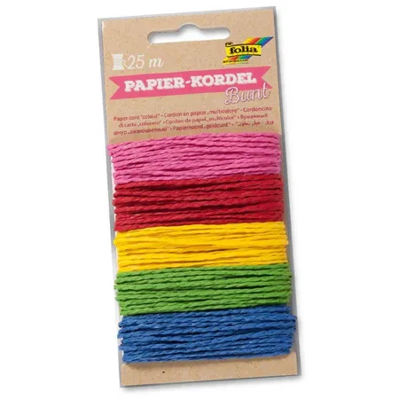 Folia Papierkordel Bunt, 5 farbig sortiert, je 5 m