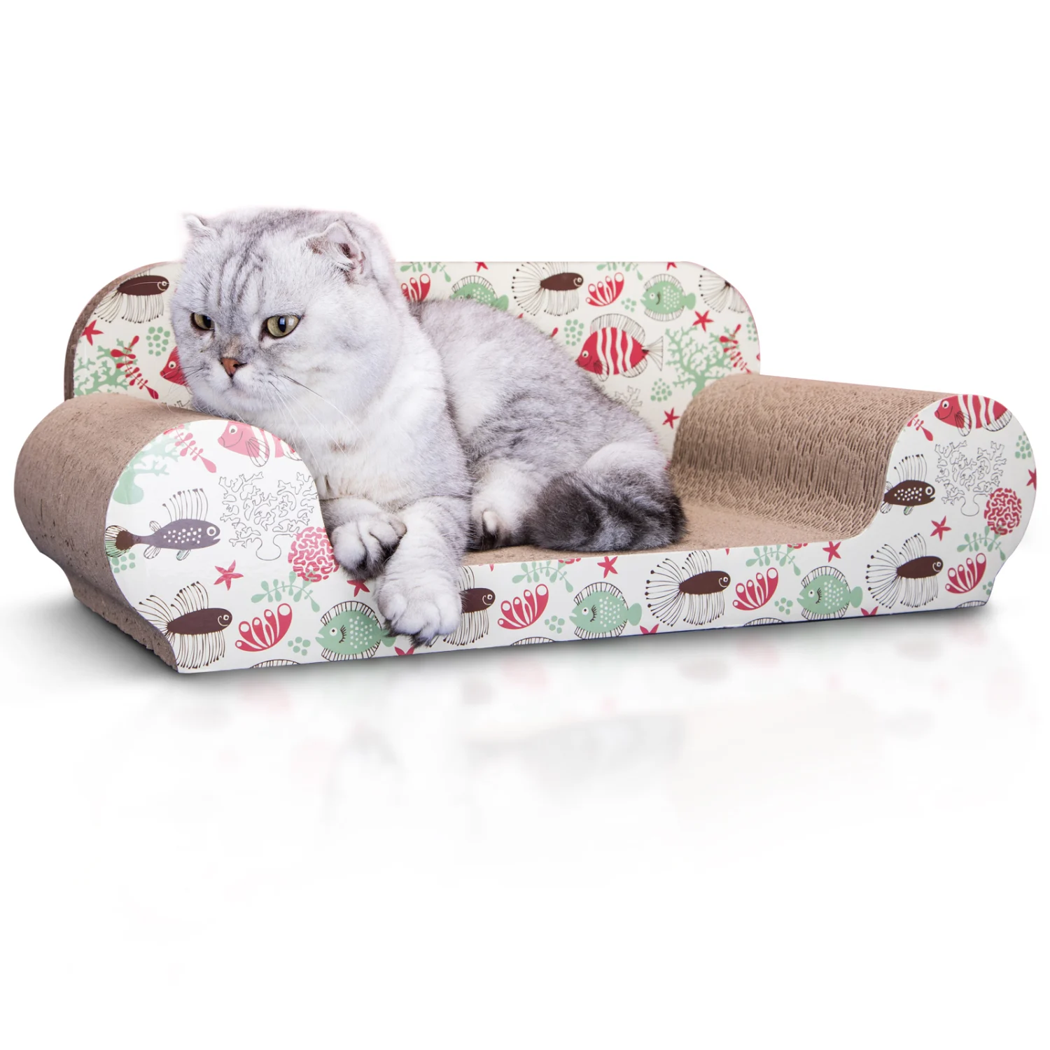 Arranhador de papelão Nobleza para gatos grandes com brinquedo de catnip, 56*26*20cm