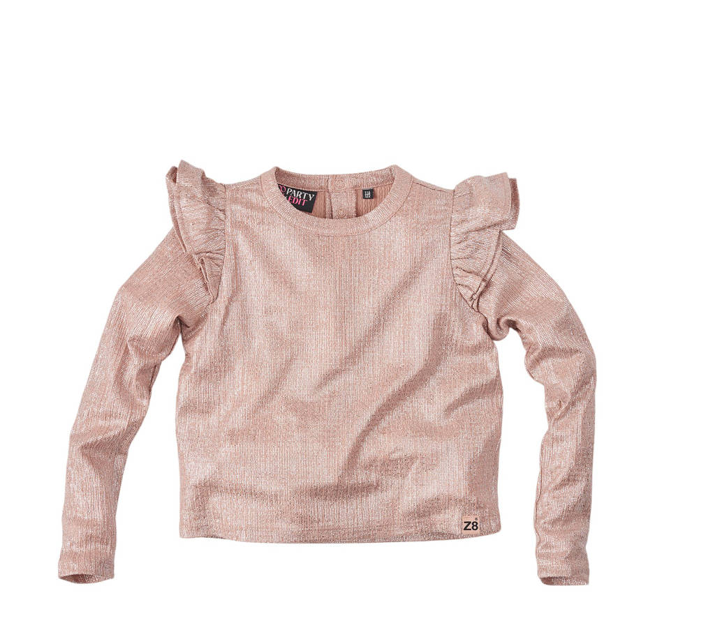 Z8 longsleeve Cathelijn met ruches en glitters roze