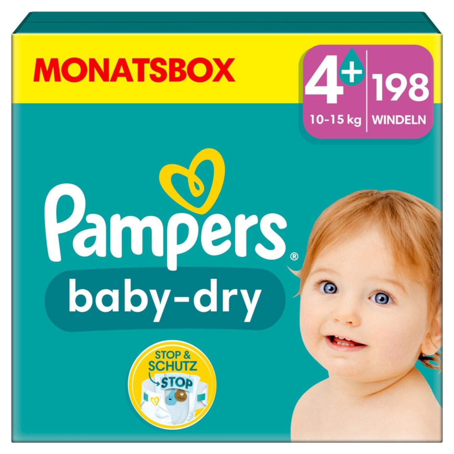 Pampers Baby-dry Grösse 4+, 10-15kg, 198 Stück