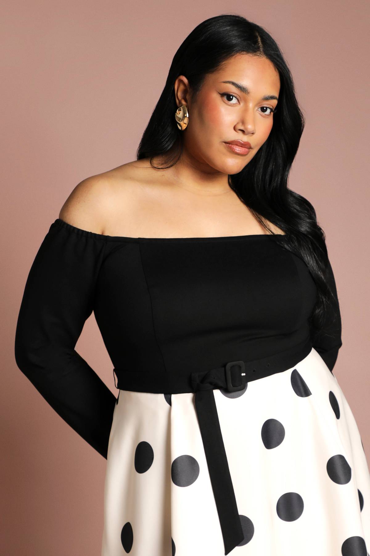 Coast Robe Midi En Ponte À Jupe Ample Imprimée, Manches Longues Et Col Bardot Grande Taille