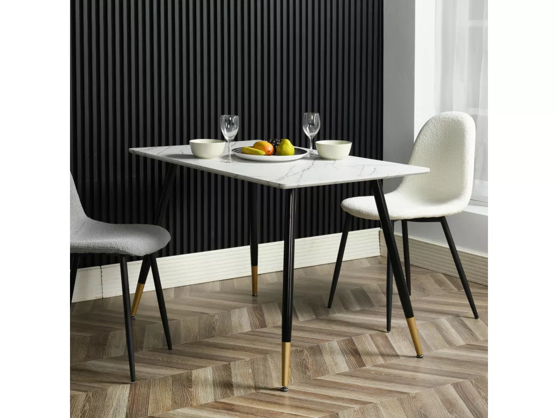 URBAN MEUBLE Table de salle à manger rectangulaire imitation marbre pieds noir et doré 110*70*75CM