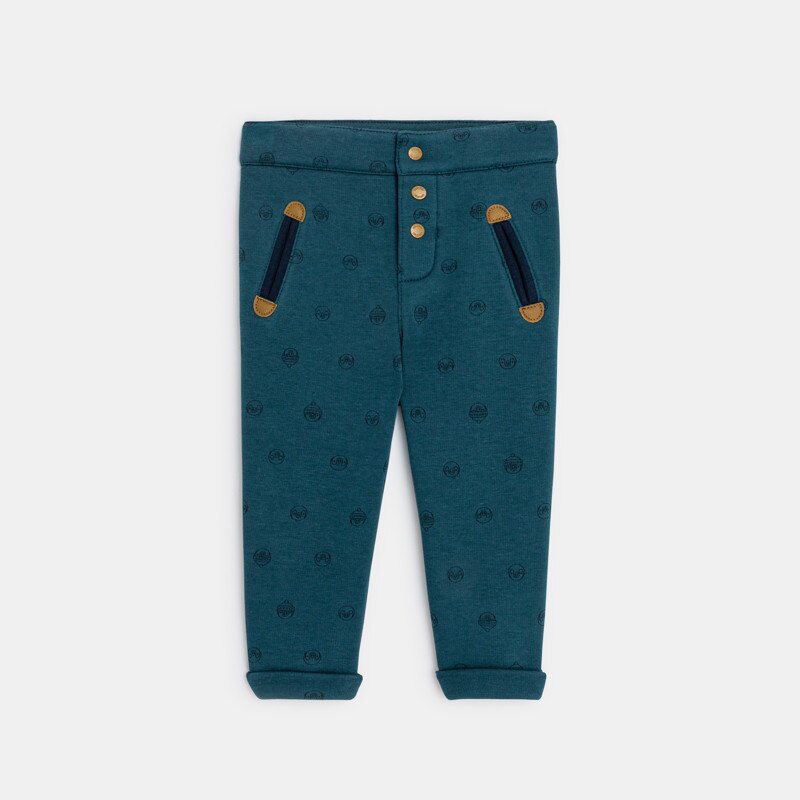Pantalon coton doublé velours imprimé bleu bébé garçon Bleu