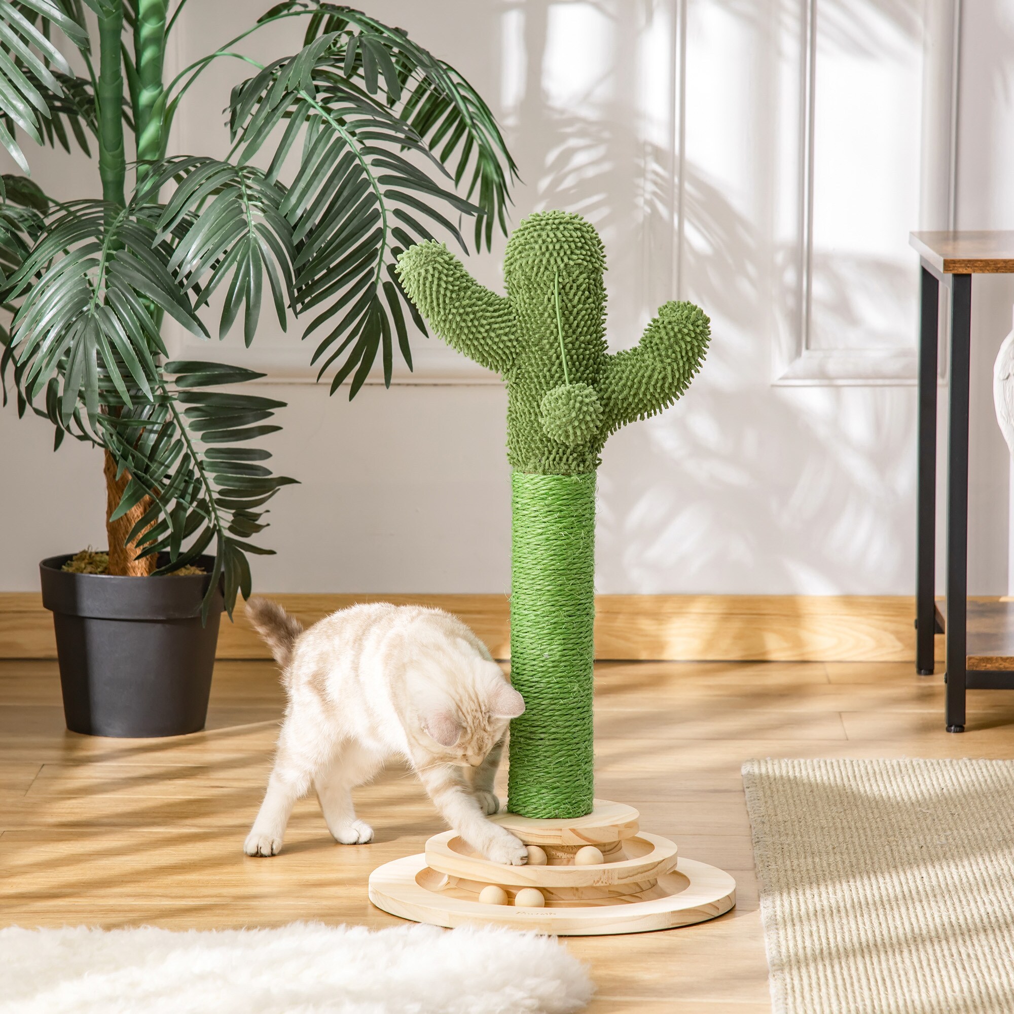 PawHut Kratzbaum mit Holzkugel-Spielzeug bunt 32L x 32B x 60H cm