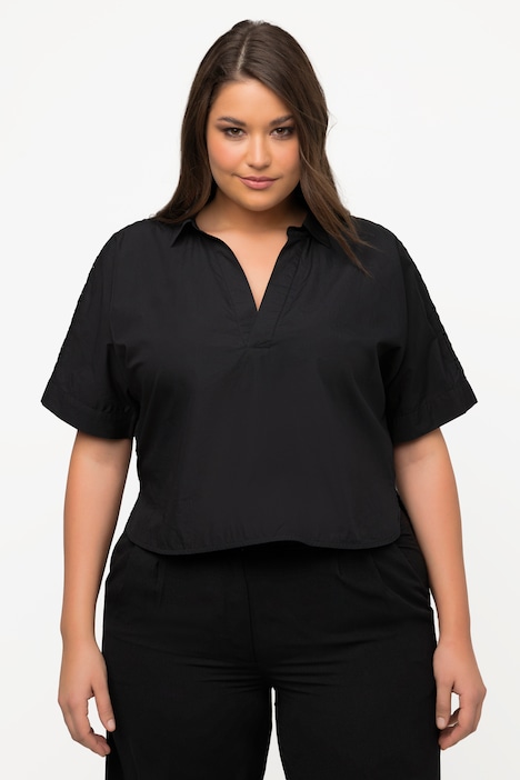 Bluse, Stickerei, kurz, Hemdkragen, Halbarm