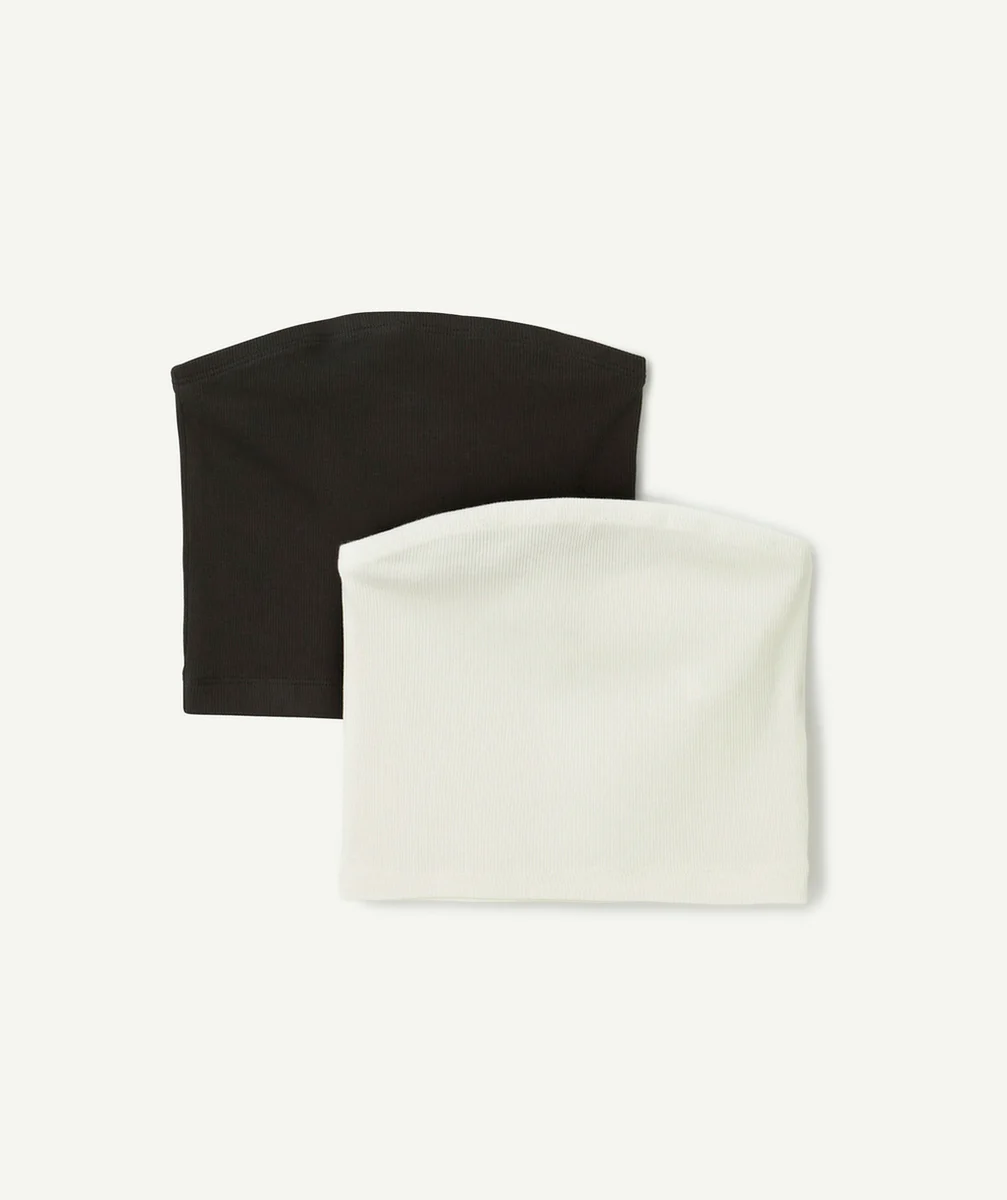 lot de 2 bandeaux fille en coton bio blanc et noir