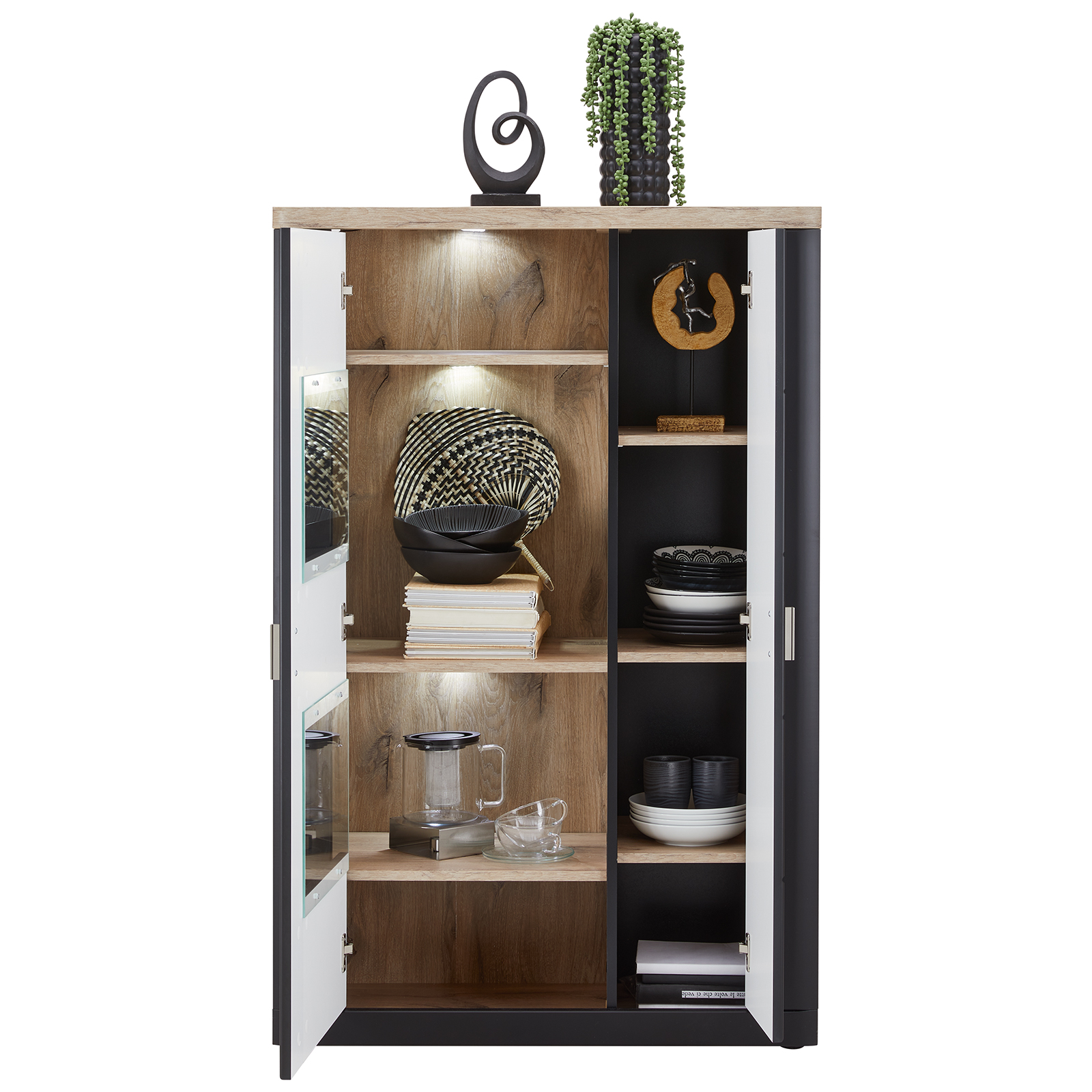 Highboardvitrine GAME - Nox Oak-schwarz - 91 cm