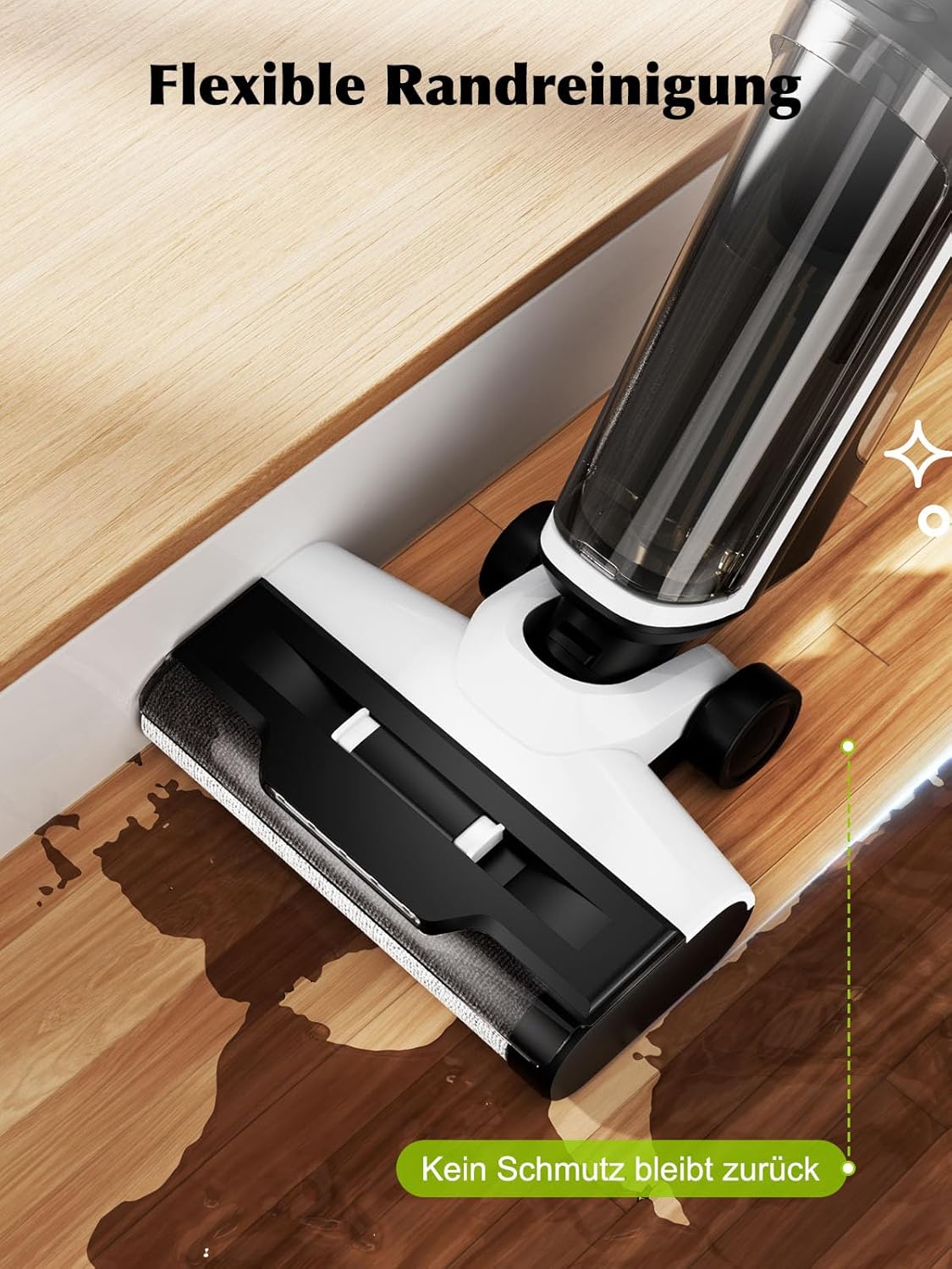 Nass Trockensauger Akku, 20.000 Pa kabelloser All-in-One Staubsauger mit wischfunktion, Sprachausgabefunktion, 890ml Dual-Wassertanks, Kantenreinigung