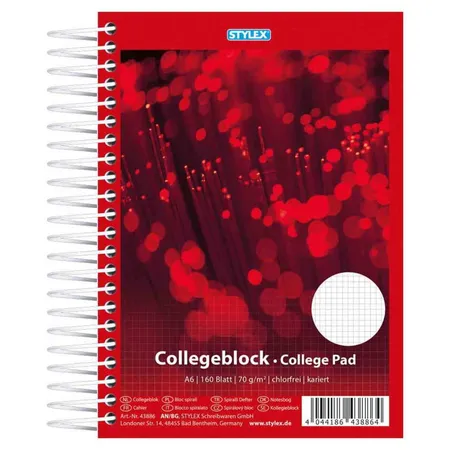 Stylex Spiral-Collegeblock / Schreibblock mit 150 Blatt, DIN A6, kariert