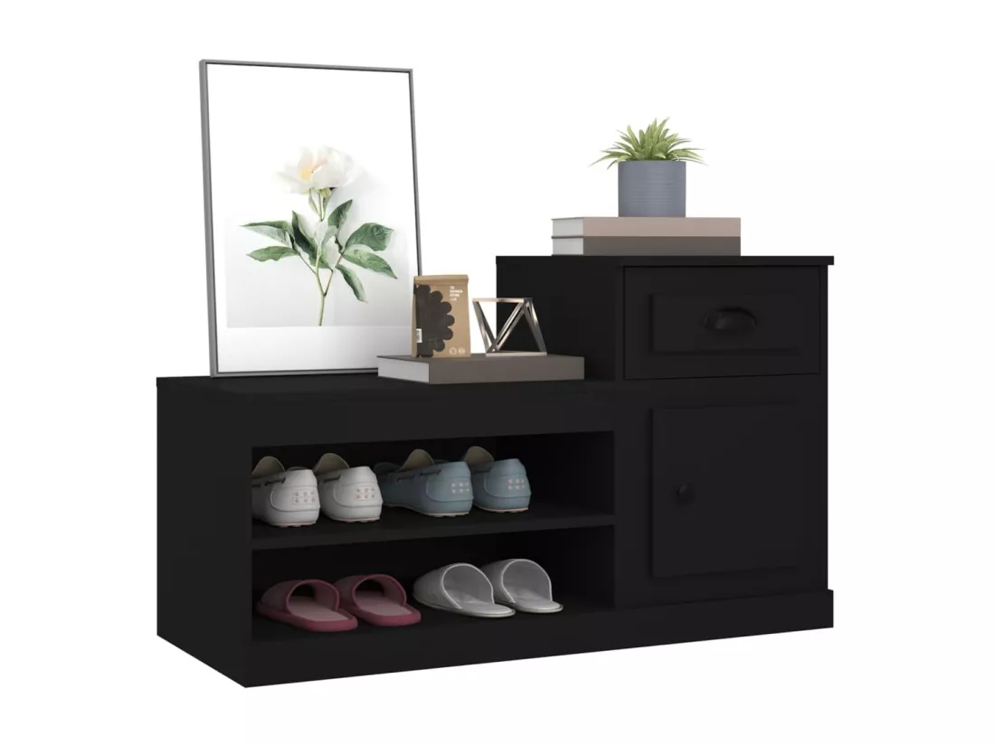 Armoire à chaussures noir 100x42x60 cm bois d'ingénierie