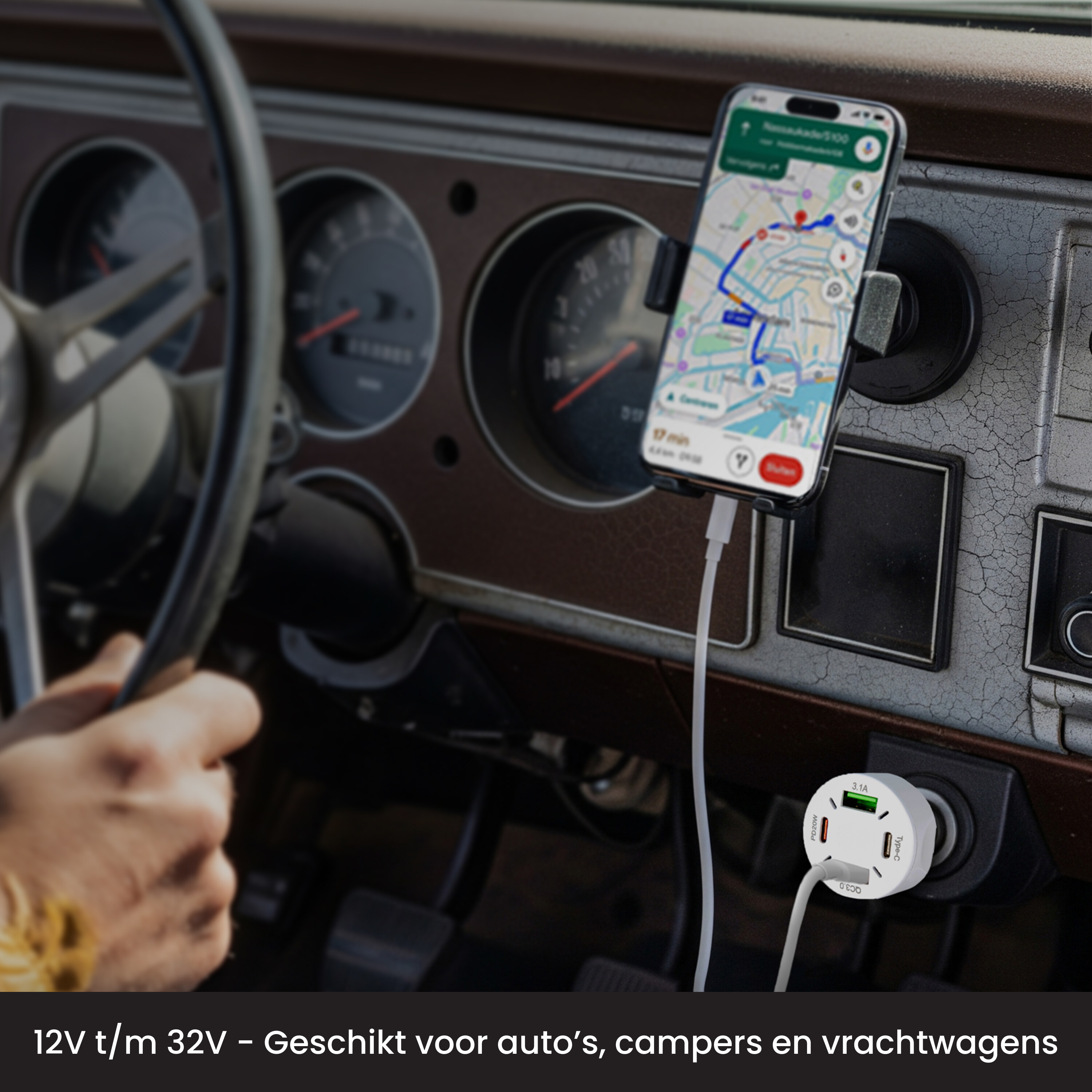 R2B 20W USB-C & USB-A autolader - White