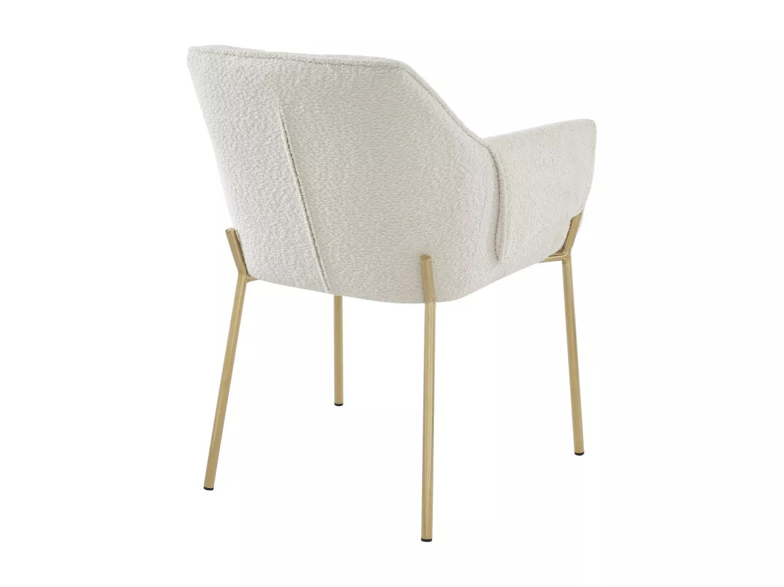 Lot de 6 chaises avec accoudoirs en tissu bouclette et métal doré - Crème - AKETI de Pascal Morabito