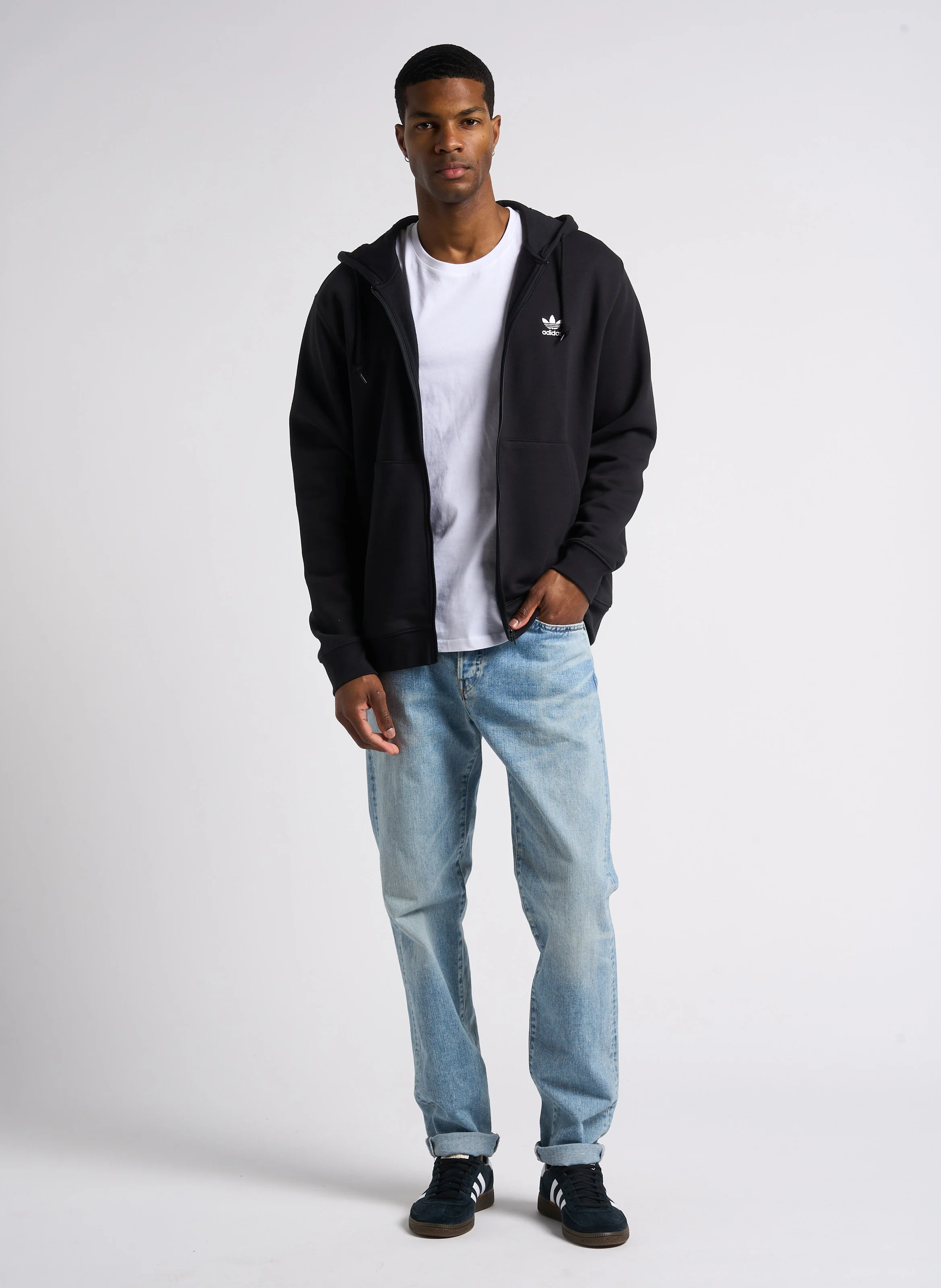 Sweat zippé à capuche en molleton doux| Noir