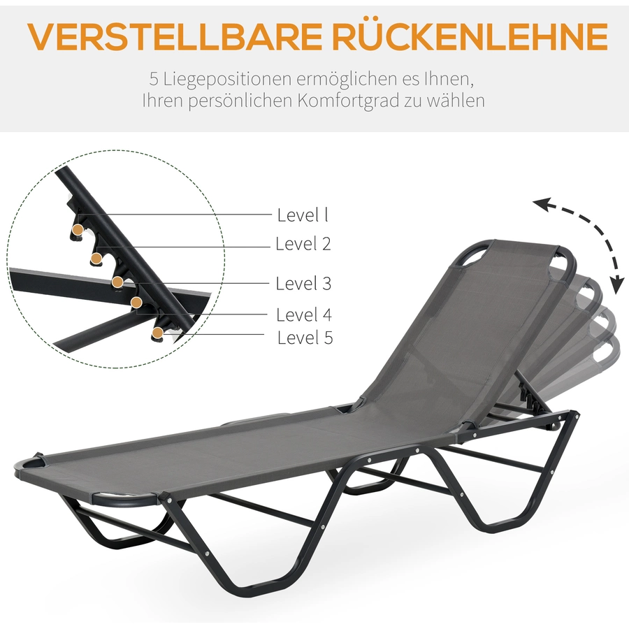 Outsunny Sonnenliege mit verstellbarer Rückenlehne grau, schwarz