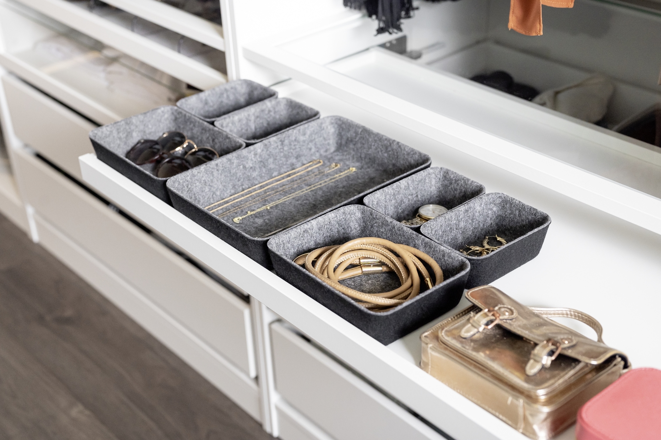 WENKO Organizer Aufbewahrungsboxen für Schubladen, 3 Grössen, recycelter Polyesterfilz