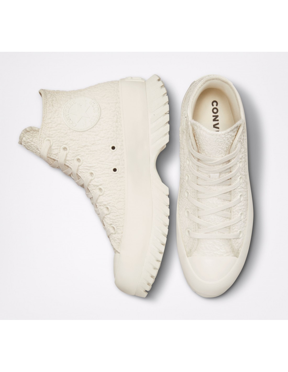 converse sneakers compensées montantes femme ctas lugged 2.0 hi egret jacquard froissé blanc