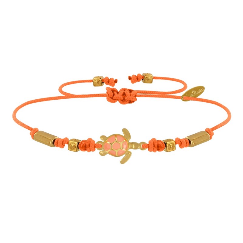 Bracelet Lien Laiton Doré Tortue Émaillé Orange - Orange