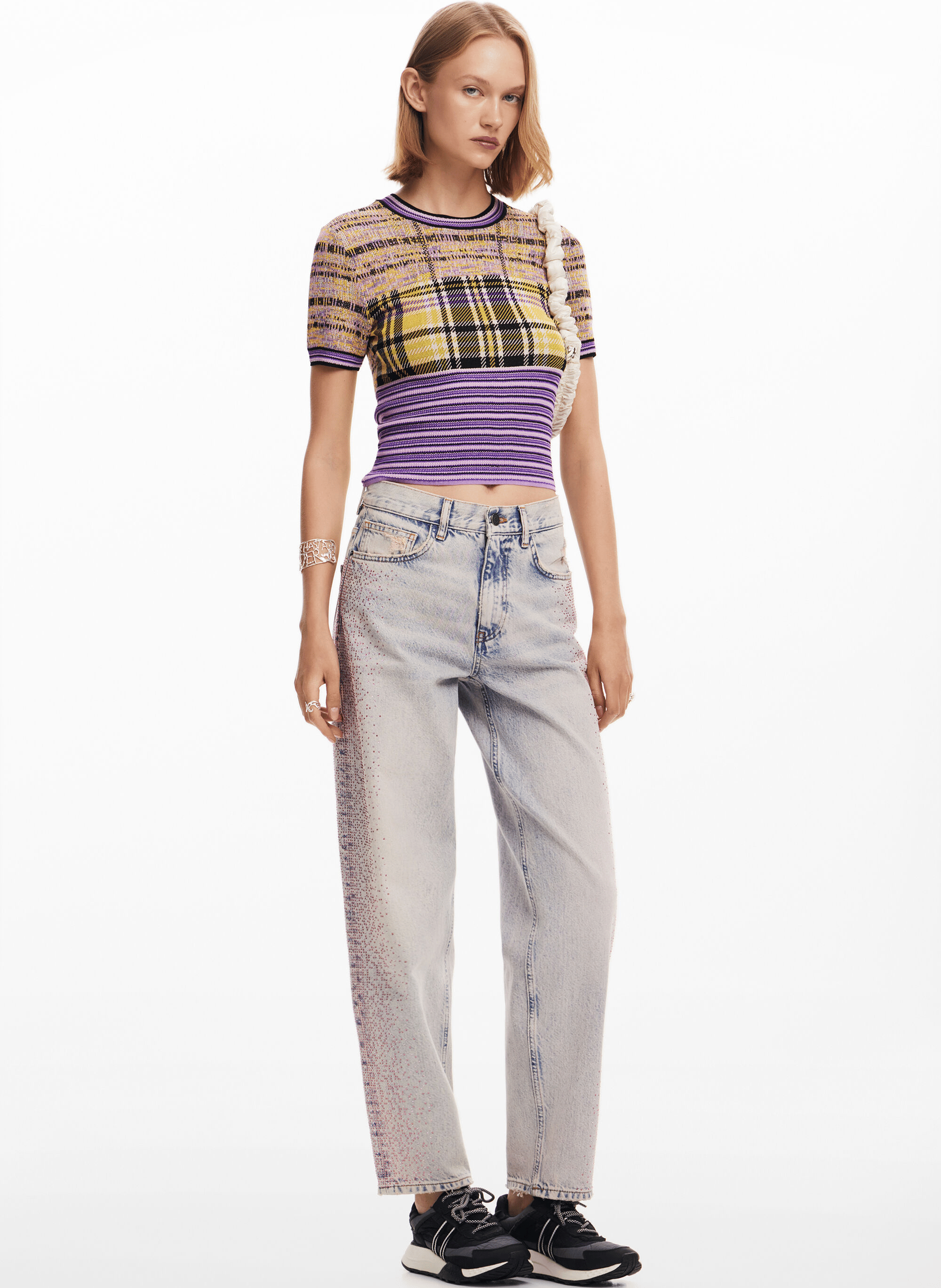 Tee-shirt ajusté col rond imprimé | Multicolore