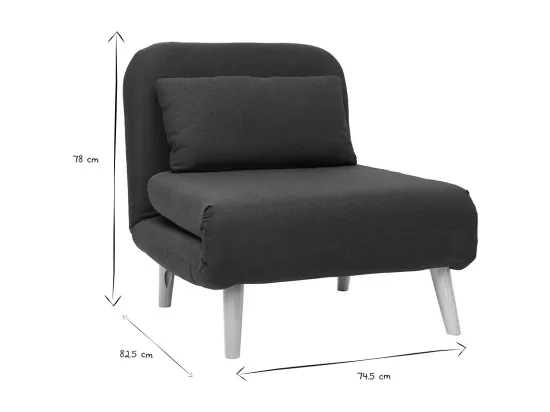 Fauteuil convertible scandinave en tissu gris foncé et bois noir AMIKO