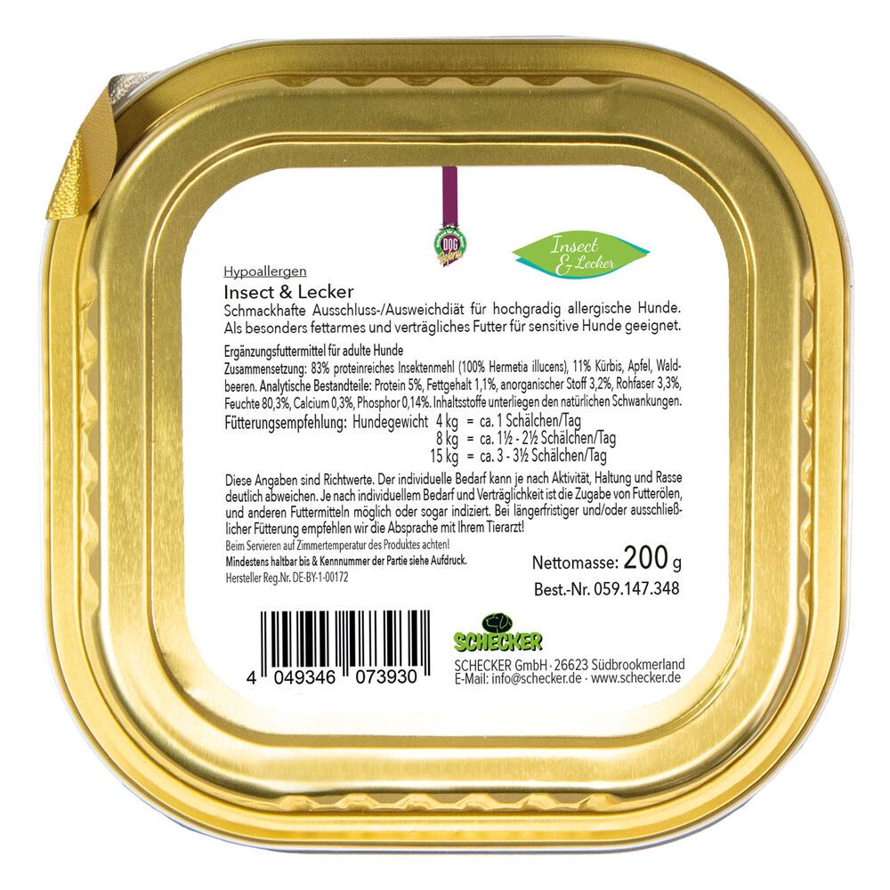 Schecker - hypoallergen - Insect - lecker - fettarm - gut verträglich - Nassfutter