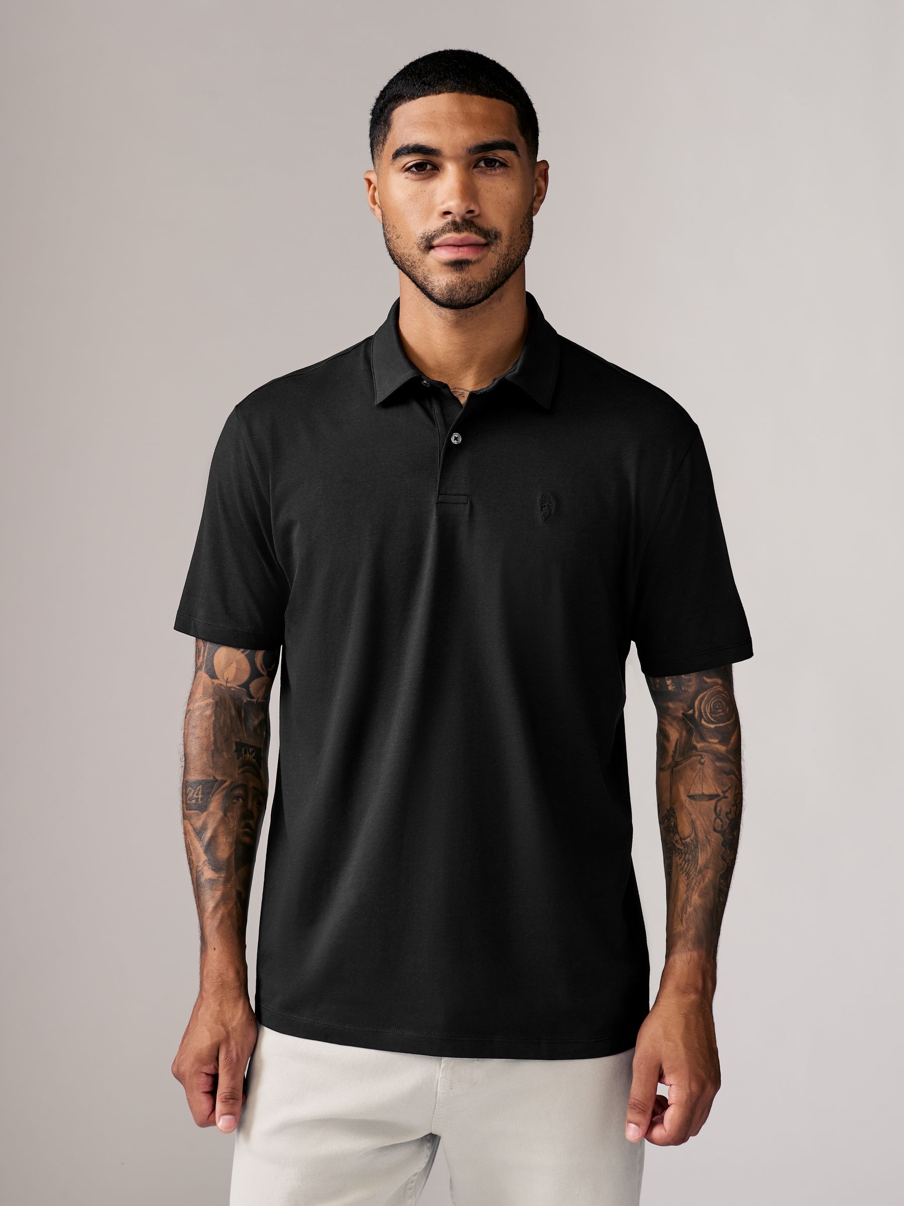 Marineblauw/bruin/grijs/wit/saliegroen - Normale Pasvorm - Set van 5 jersey poloshirts met korte mouwen