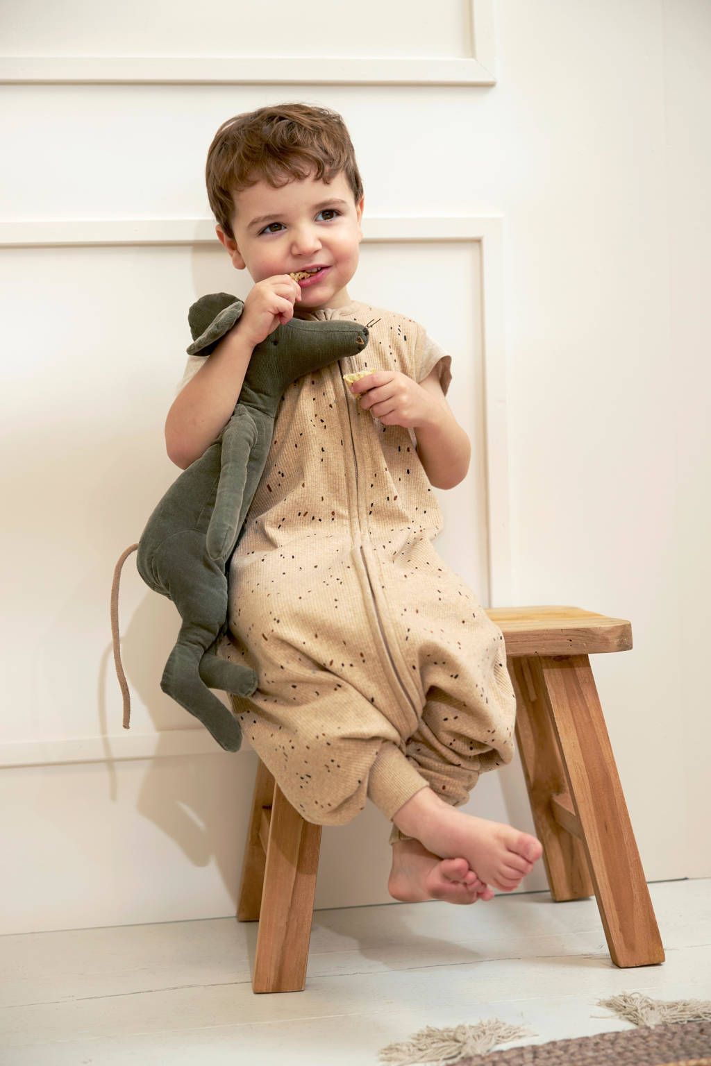 baby zomer slaapoverall jumper Rib Mini Spot toffee melange