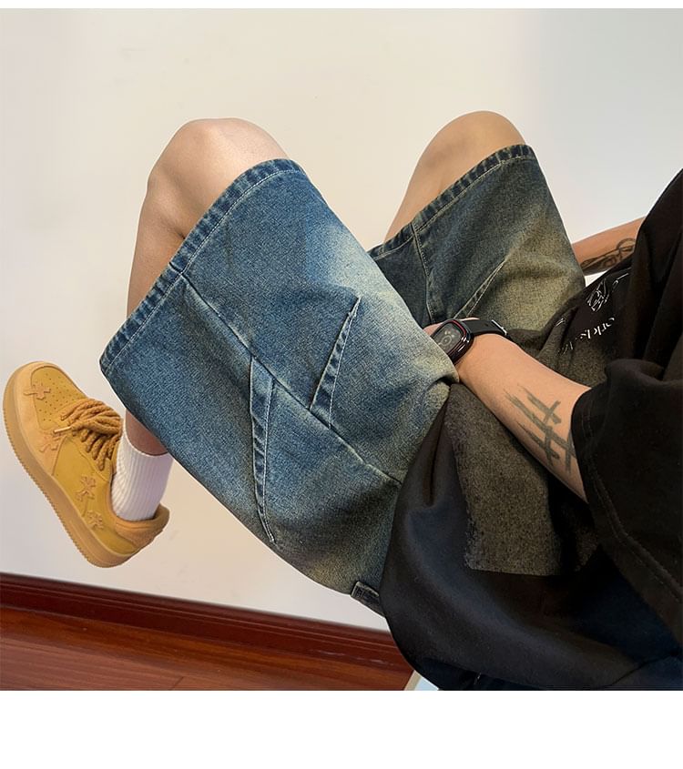 emeisa - Gewassen denimshort met middelhoge taille