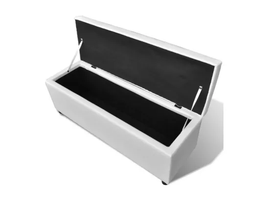 Banquette coffre capitonnée similicuir blanc Mandai 118cm