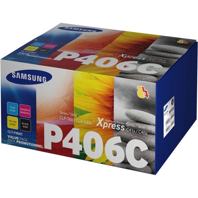 Samsung CLT-P406C Pack de 4 cartouches authentiques de toner cyan/magenta/jaune/noir