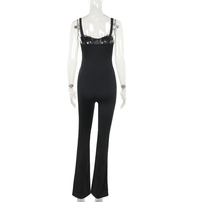 Caarnil - Spaghettibandjes V-hals jumpsuit met wijde pijpen