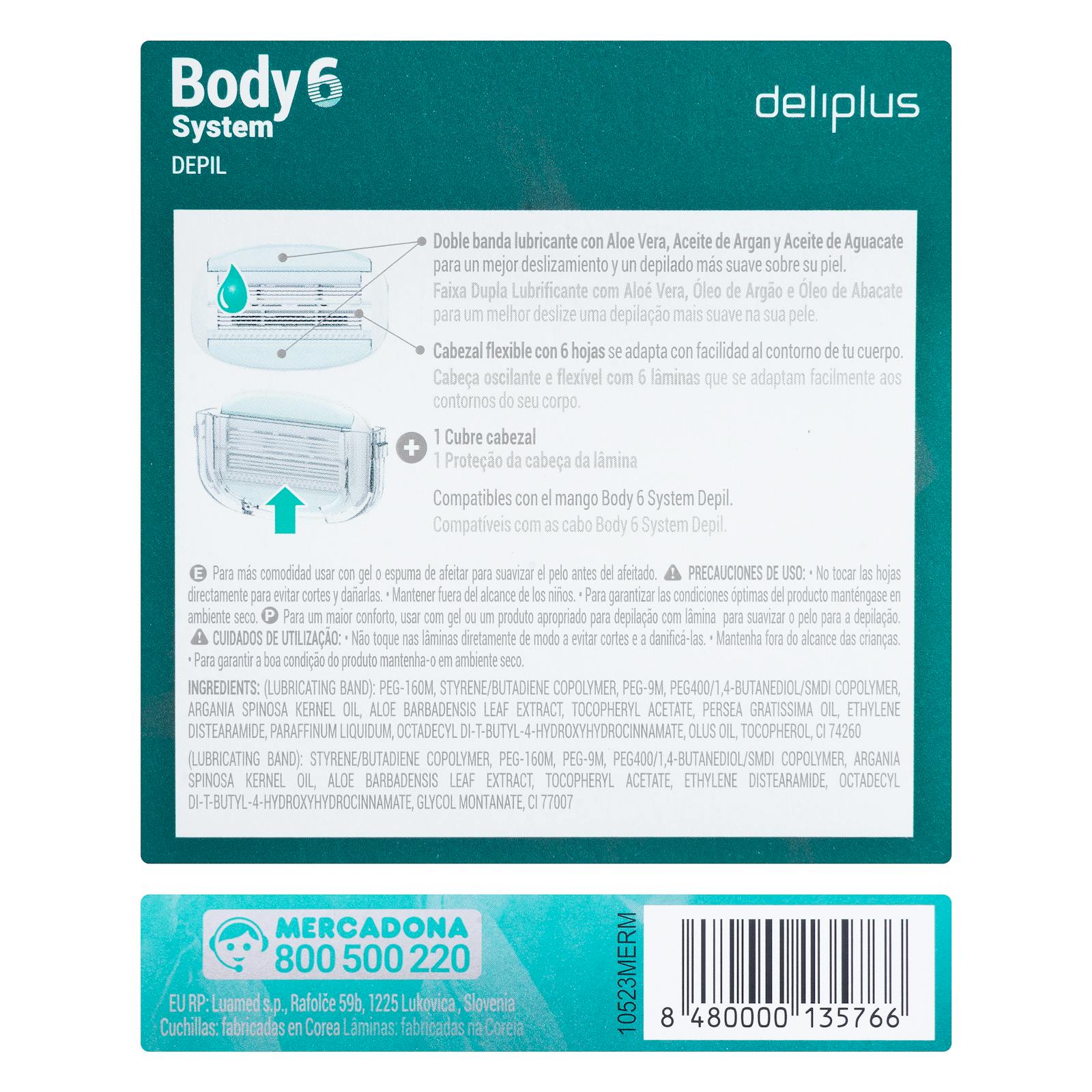 Recharges de rasoir d'épilation à 6 lames Deliplus Body System