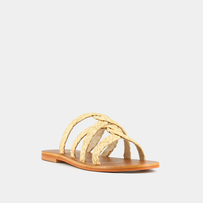 Mules à bouts ouverts  en textile beige