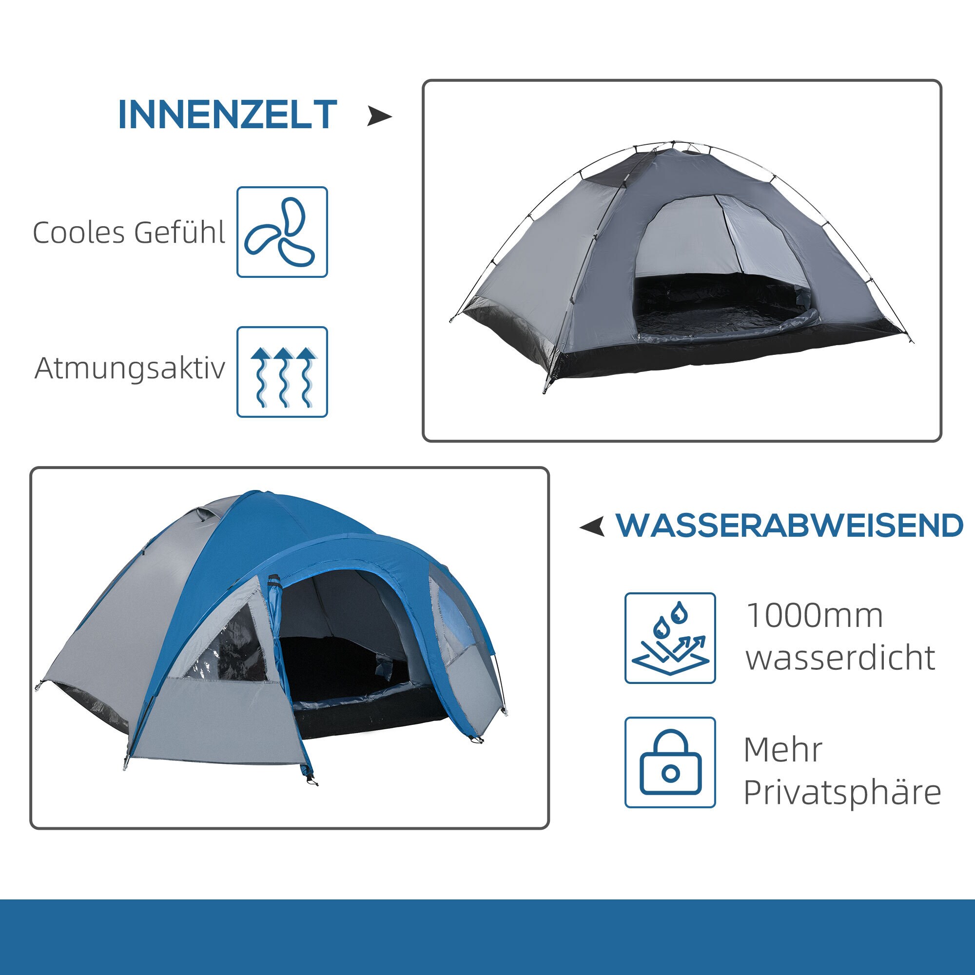 Outsunny Doppelwandzelt für 4 Personen blau 300 x 250 x 130 cm