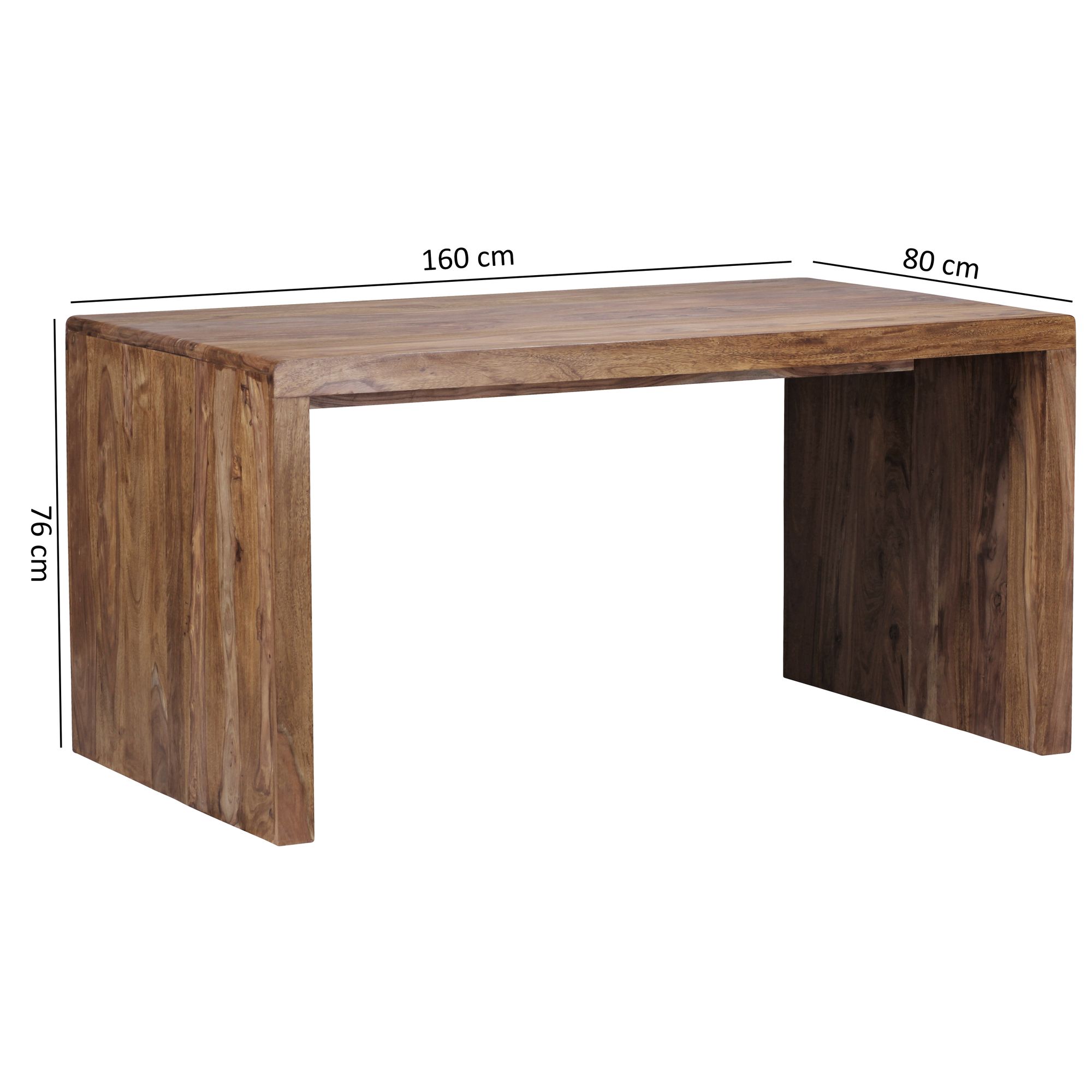 FineBuy Design Natur Sheesham Massivholz Büro Schreibtisch 160 x 80 x 76 cm