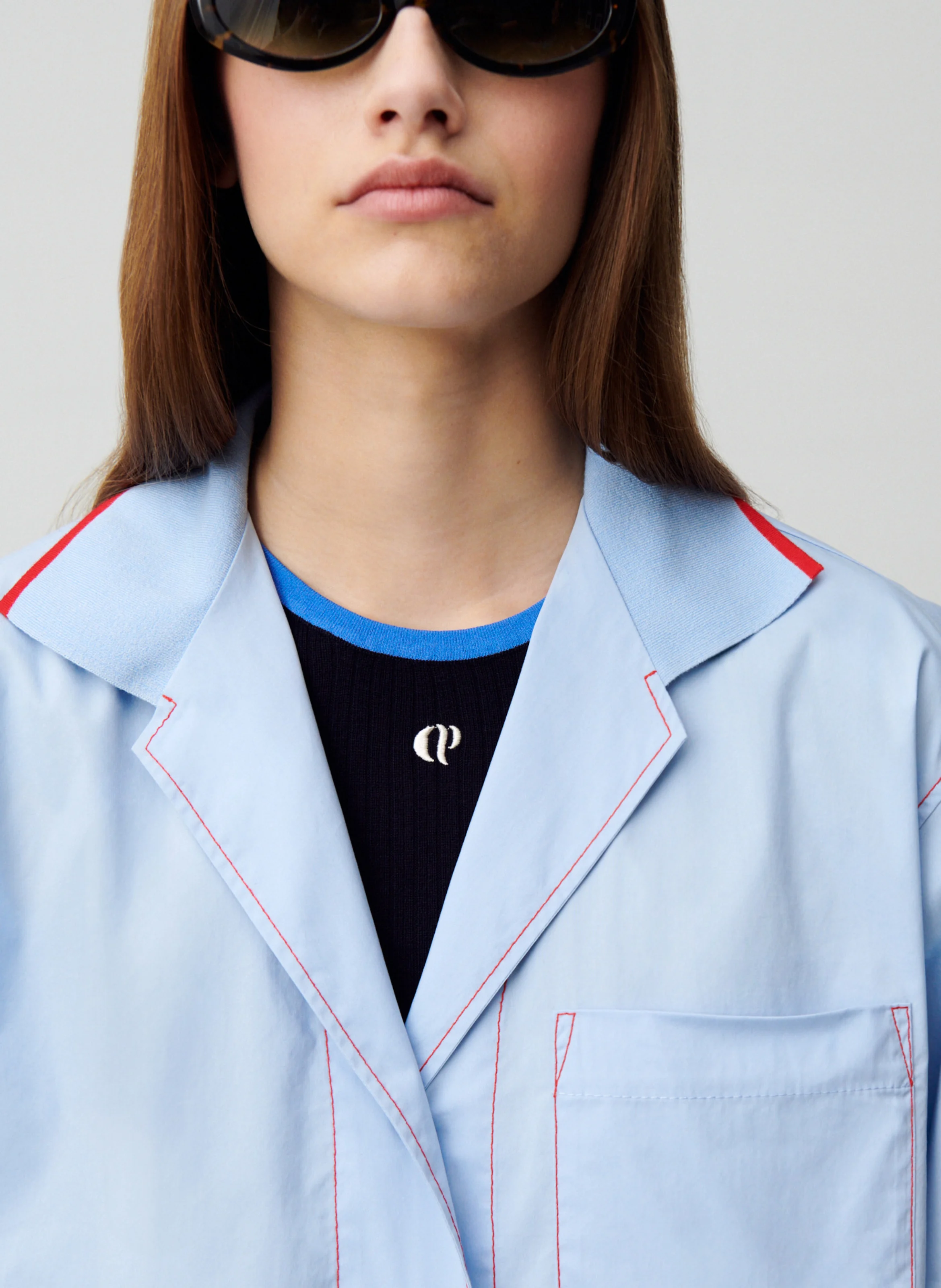Chemise oversize contrastée en coton | Bleu