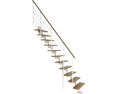 Pertura Hera witte middentrap, recht, 73,5 cm, eiken gelamineerde houten leuning, gelakt, 11 treden / 12 stootborden