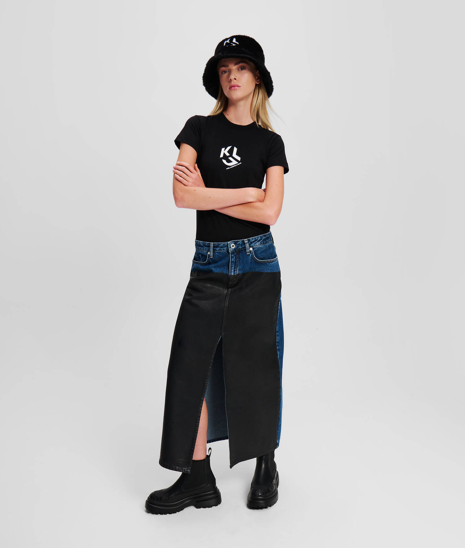 JUPE EN DENIM À BLOCS DE COULEURS KLJ
