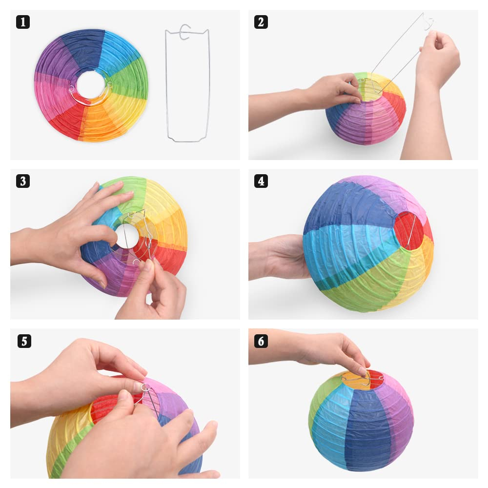 (6er Set) Papier Lampion Party Deko Laterne für Geburtstage - Regenbogen