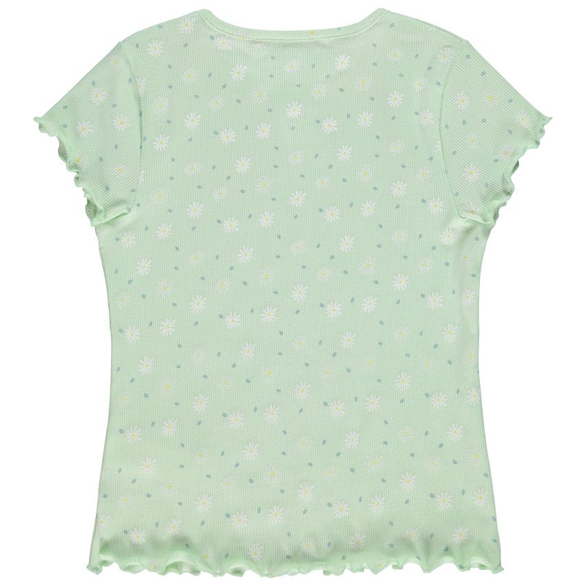 T-shirt manches courtes côtelé imprimé fleuri pour fille - Vert