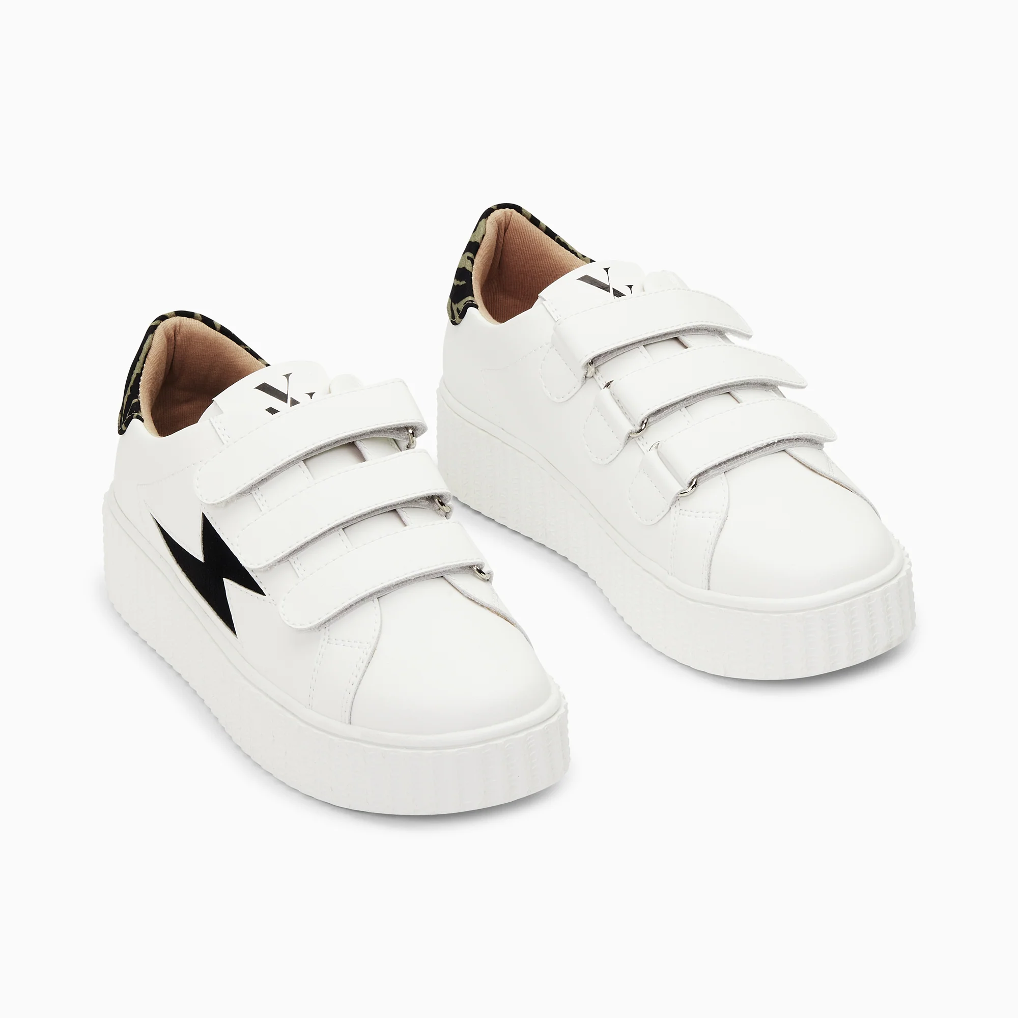 Sneakers-Baskets éclair Susan blanc et noir à scratchs